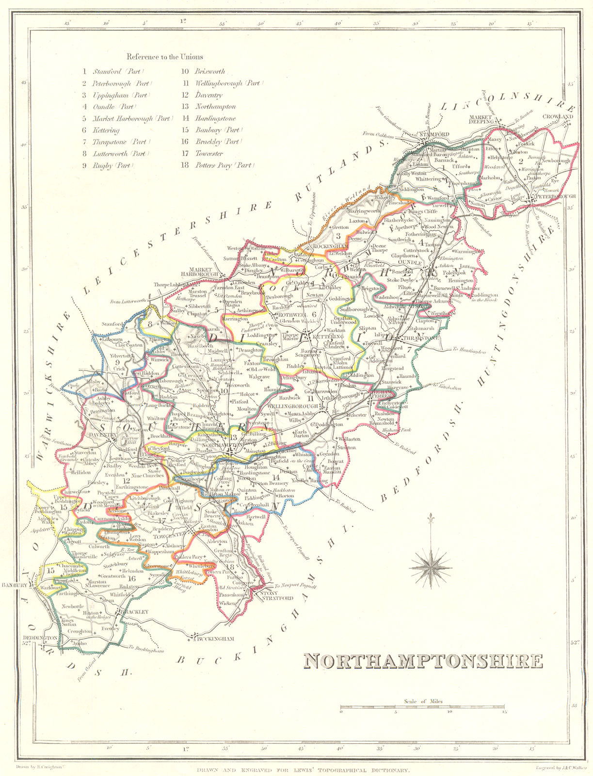NORTHAMPTONSHIRE. Northants Lewis. Original Outline Colouring 1831 old map